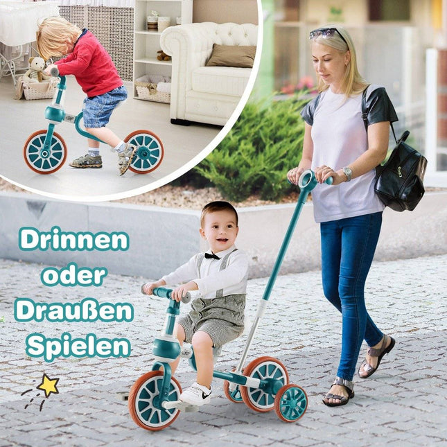 Tricycle 4 en 1 pour tout-petits avec poignée parentale, vert