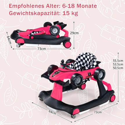 Trotteur pliable 4 en 1 trotteur bébé 73 x 64 x 50,5/53,5/55,5 cm rose