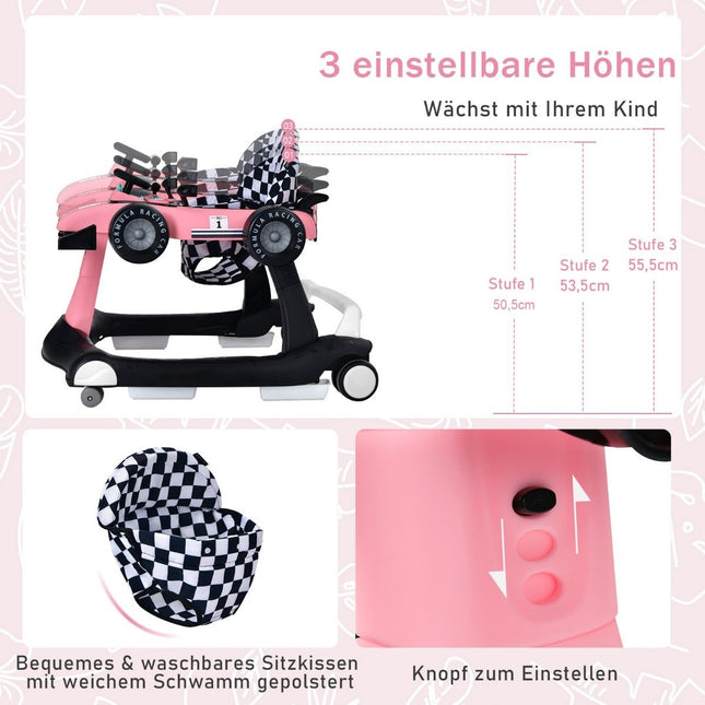 Trotteur pliable 4 en 1 trotteur bébé 73 x 64 x 50,5/53,5/55,5 cm rose