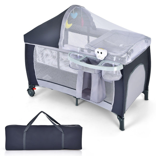 Lit de voyage pliant et berceau bébé 4 en 1 123 x 63 x 76 cm gris