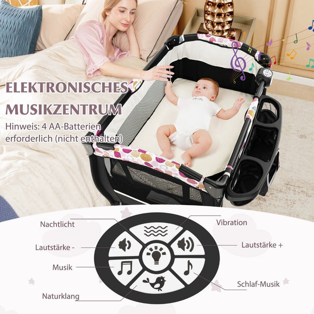 4 in 1 Reisebett mit Matratze klappbares Beistellbett mit verstellbarem Himmelkreis