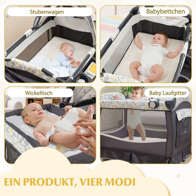 Lit de voyage 4 en 1 avec matelas, lit d'appoint rabattable avec auvent réglable