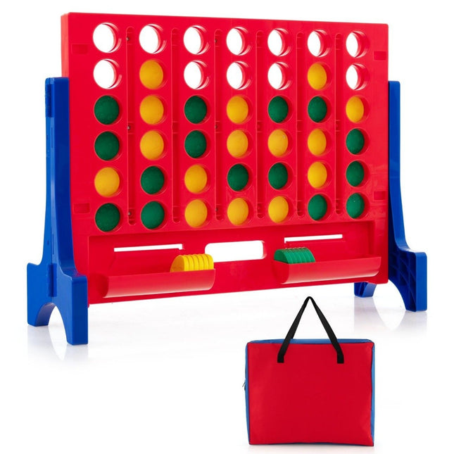 Grand jeu 4 en rangée avec sac de transport et 42 pièces d'échecs, jeu mural ou de table 62 x 20 x 48,5 cm bleu
