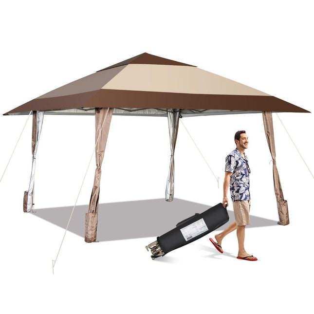4m x 4m Patio Gazebo Canopy Tent with Wheels Beige