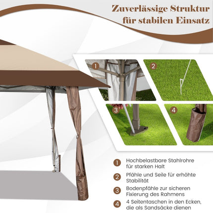 Tente d'auvent de tonnelle de patio de 4 m x 4 m avec roues Beige