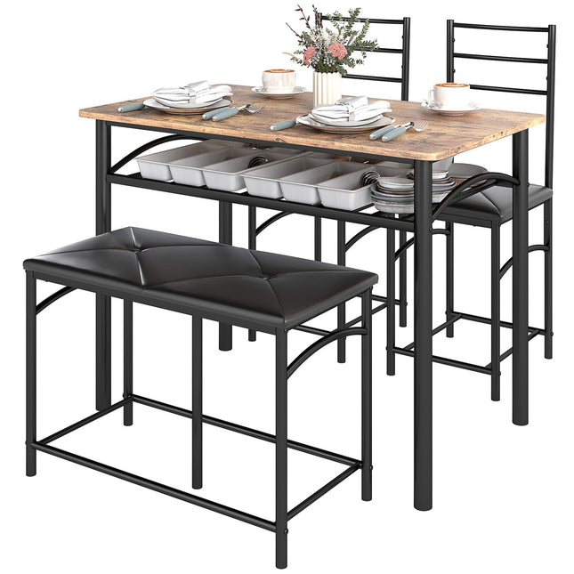 4 pièces. Ensemble de salle à manger, table à manger avec 2 chaises, banc, groupe de salle à manger peu encombrant, ensemble de table à manger pour petits espaces, cuisine, salle à manger, marron