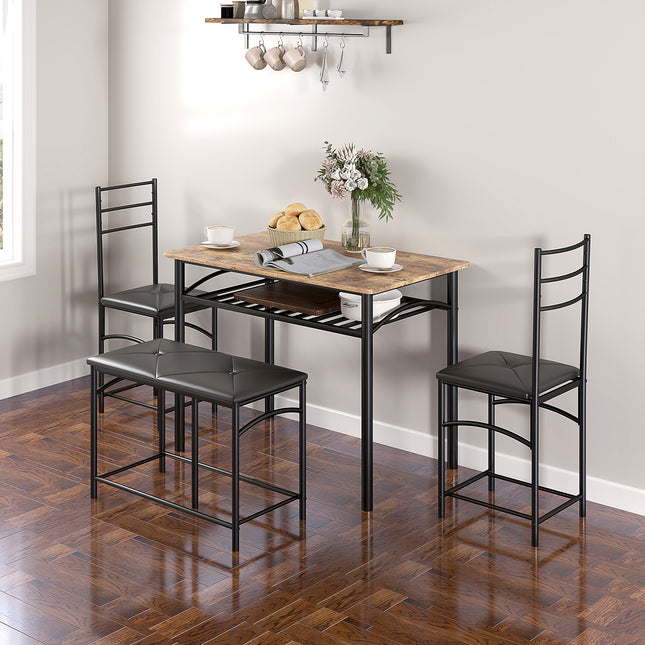 4 pièces. Ensemble de salle à manger, table à manger avec 2 chaises, banc, groupe de salle à manger peu encombrant, ensemble de table à manger pour petits espaces, cuisine, salle à manger, marron