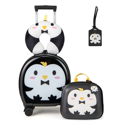 Valise enfant 4 pièces + sac à dos 10"+14" trolley enfant à roulettes noir