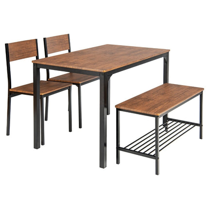Ensemble table à manger et chaises 4 pièces avec 2 chaises et 1 banquette marron
