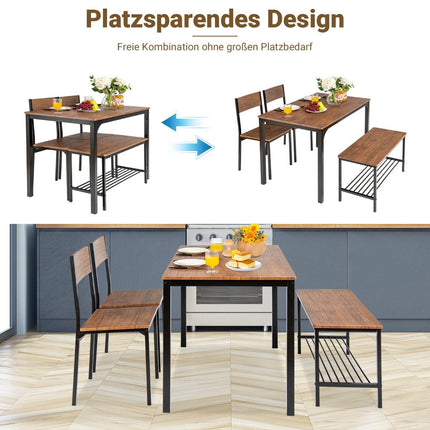 Ensemble table à manger et chaises 4 pièces avec 2 chaises et 1 banquette marron