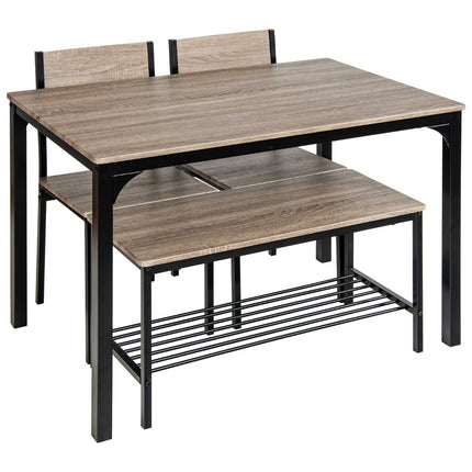 4-teiliges Esstisch-Set Küchentisch mit 2 Stühlen &amp; 1 Bank &amp; Regal Industrial Essgruppe Grau