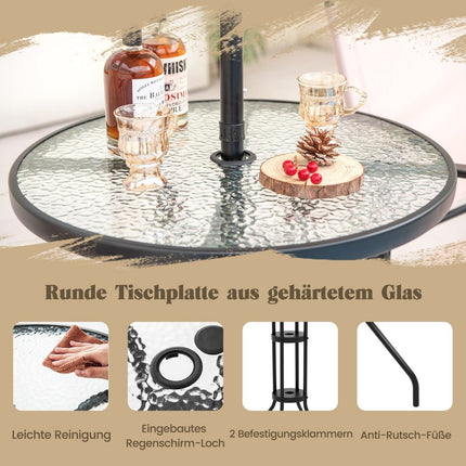 Ensemble de bar extérieur 4 pièces table de bar ronde avec 2 tabourets de bar pliants et parasol beige