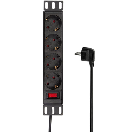 4-fach Abzweigdose mit Schalter für 10" Rack U1 Schwarz