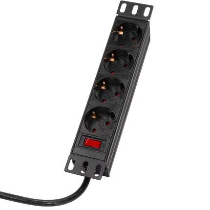 4-fach Abzweigdose mit Schalter für 10" Rack U1 Schwarz