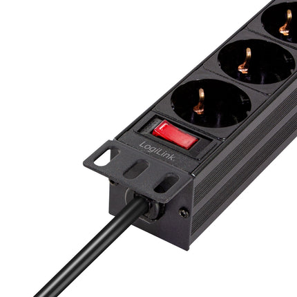 4-fach Abzweigdose mit Schalter für 10" Rack U1 Schwarz