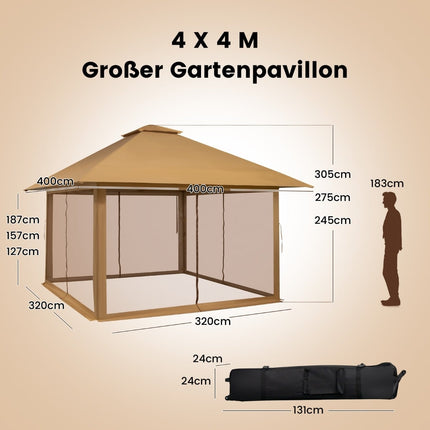 Pavillon extérieur 4x4m avec parois en filet, protection UV