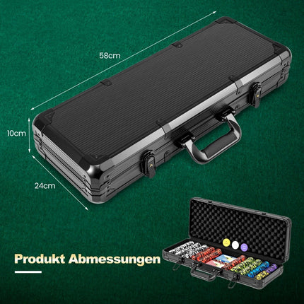 Coffret de poker 500 pièces avec jetons laser, cartes, dés et étui