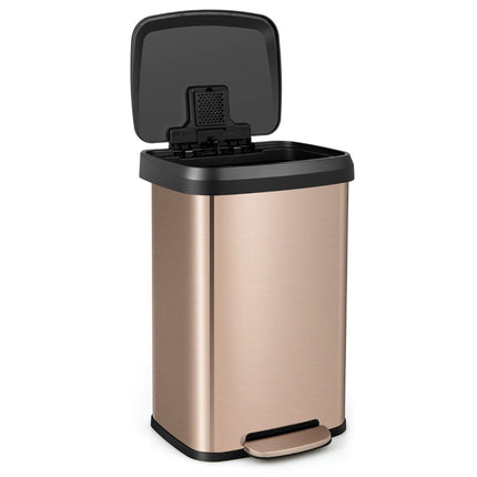 Poubelle de cuisine 50 L avec couvercle à fermeture douce et compartiment de désodorisation, or rose