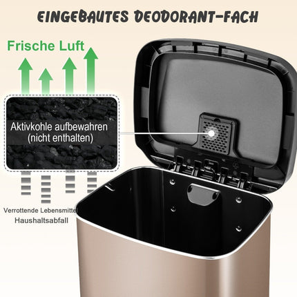 Poubelle de cuisine 50 L avec couvercle à fermeture douce et compartiment de désodorisation, or rose