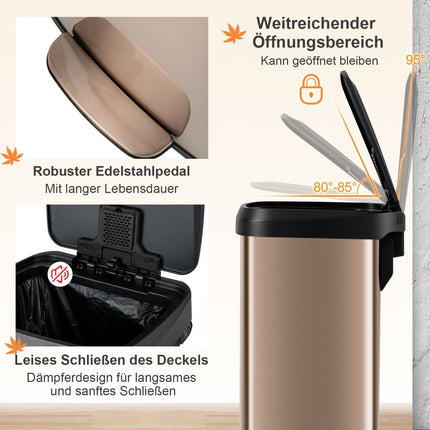 Poubelle de cuisine 50 L avec couvercle à fermeture douce et compartiment de désodorisation, or rose