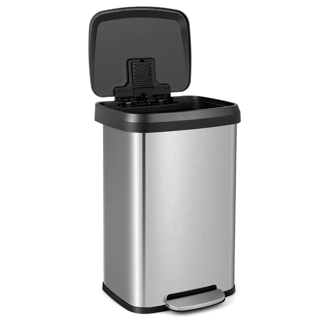 Poubelle de cuisine 50 L avec couvercle à fermeture douce et compartiment de désodorisation, poubelle argentée