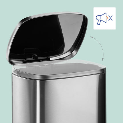 Poubelle à pédale en acier inoxydable 50 L - Couvercle à fermeture amortie