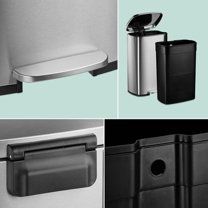 Poubelle à pédale en acier inoxydable 50 L - Couvercle à fermeture amortie