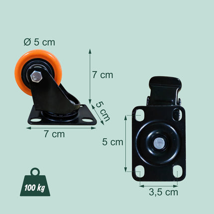 Roulettes pivotantes de 50 mm, lot de 4, roues en acier et PVC