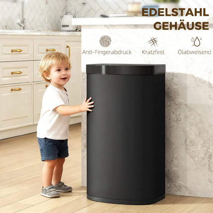 Poubelle à capteur 55 L, couvercle à fermeture douce, acier inoxydable, noire