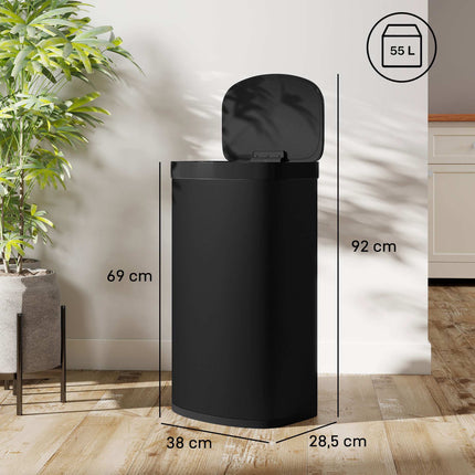 Poubelle à capteur 55 L, couvercle à fermeture douce, acier inoxydable, noire