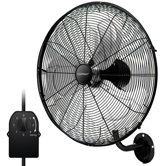 Ventilateur mural oscillant Ø56 cm pour entrepôt, serre, atelier, terrasse et cave, noir
