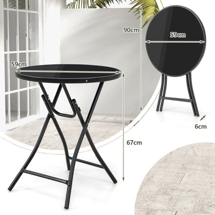 Ø 59 cm runder Bistrotisch mit Tischplatte aus gehärtetem Glas und robustem Metallgestell