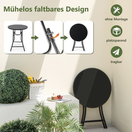 Ø 59 cm runder Bistrotisch mit Tischplatte aus gehärtetem Glas und robustem Metallgestell