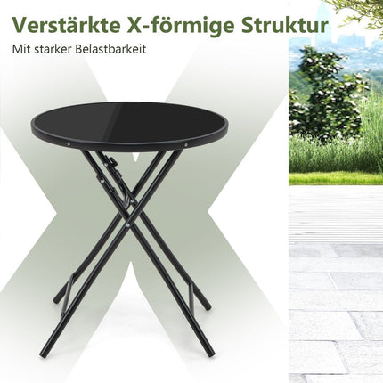 Ø 59 cm runder Bistrotisch mit Tischplatte aus gehärtetem Glas und robustem Metallgestell