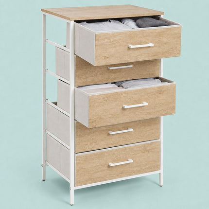Stoffkommode mit 5 Schubladen, Holzoptik, 94 x 45 x 30 cm
