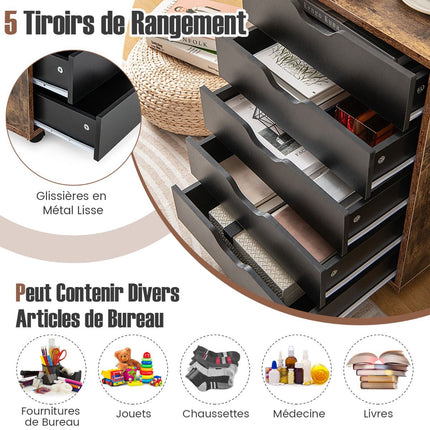 Classeur mobile à 5 tiroirs avec roulettes, en bois d'ingénierie