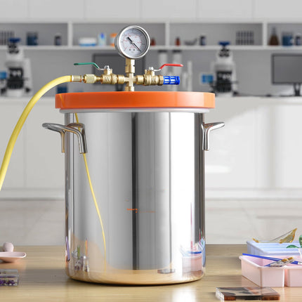 5 Gallon Vacuum Chamber, Stainless Steel, Tempered Glass Lid