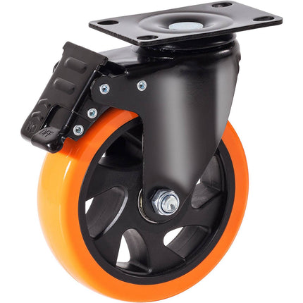 5-Inch Swivel Plate Casters, Set of 4, Locking PVC