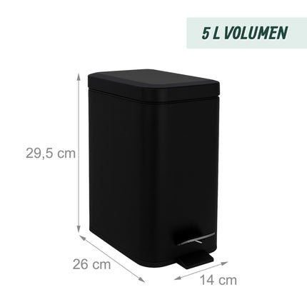 5L Badezimmereimer, Soft Close, Fußpedal, mattes Finish