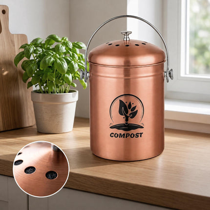 5L Kupfer-Edelstahl-Komposteimer mit Geruchsfilter