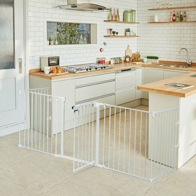5-teiliges Baby-Schutzgitter, Kaminschutzgitter aus Stahl, Weiß