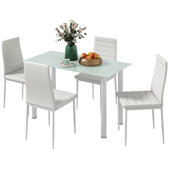 5-teiliges Esszimmer-Set, Glastisch & 4 Stahlstühle, schwarz