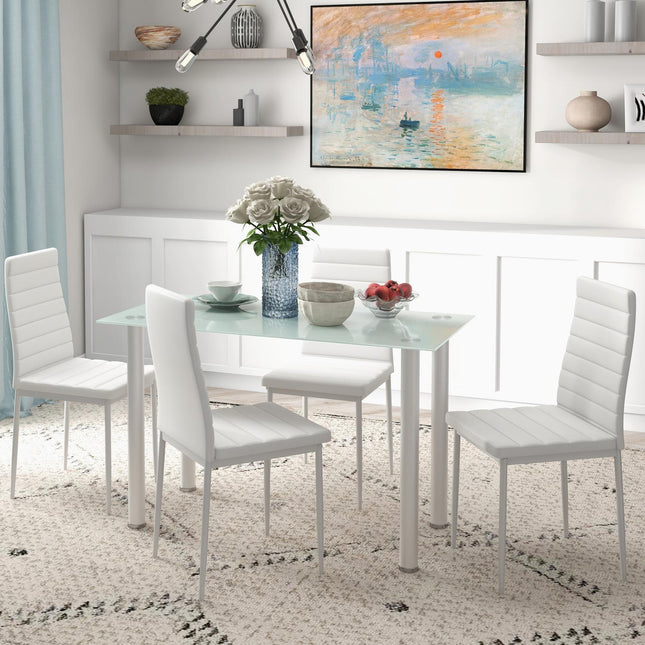 5-teiliges Esszimmer-Set, Glastisch & 4 Stahlstühle, schwarz