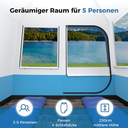Tente de camping imperméable pour 5 personnes avec portes et fenêtres en filet