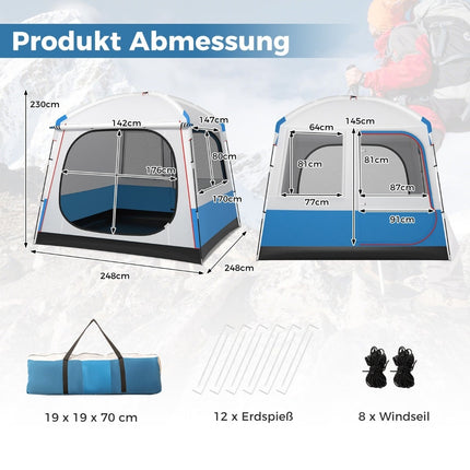 Tente de camping imperméable pour 5 personnes avec portes et fenêtres en filet