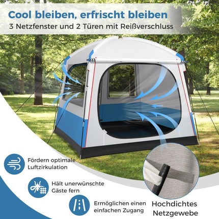 Tente de camping imperméable pour 5 personnes avec portes et fenêtres en filet