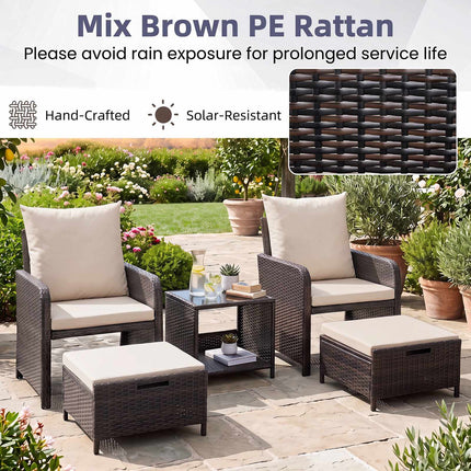 Ensemble de mobilier de jardin 5 pièces en polyrotin beige avec coussins