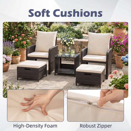 Ensemble de mobilier de jardin 5 pièces en polyrotin beige avec coussins