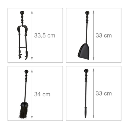 Ensemble d'ustensiles de cheminée en métal noir 5 pièces