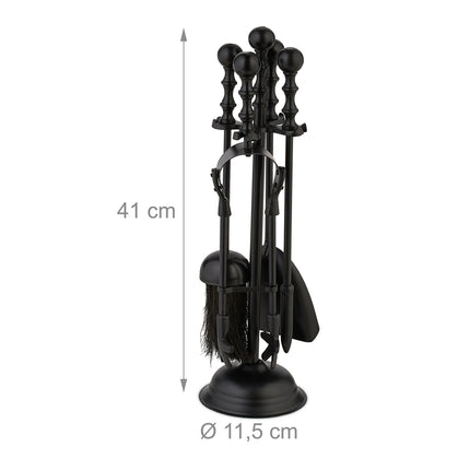 Ensemble d'ustensiles de cheminée en métal noir 5 pièces